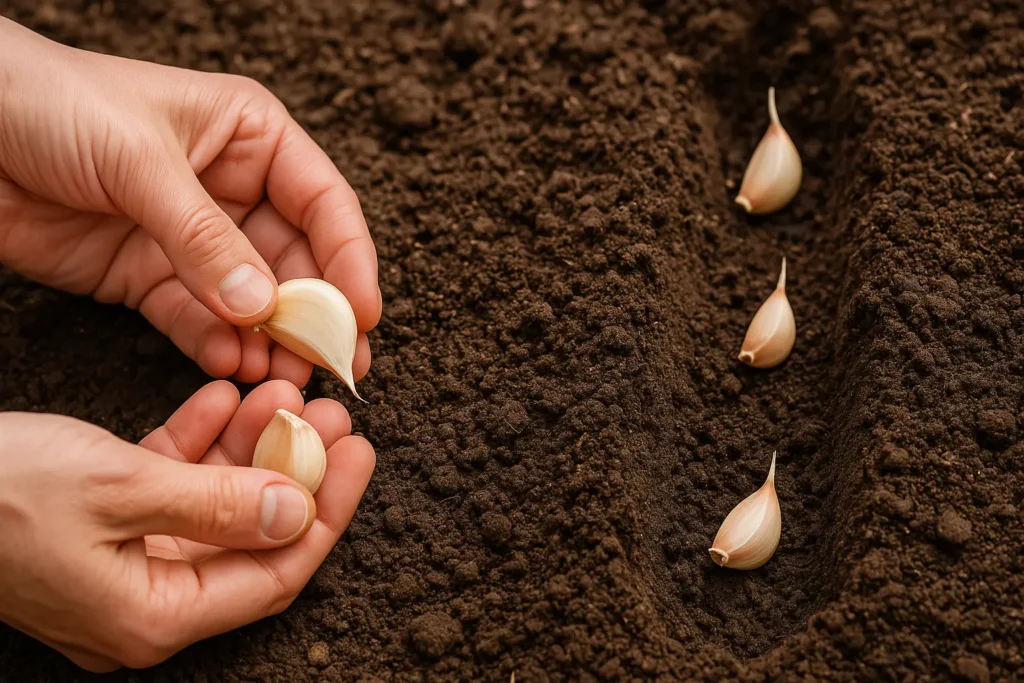 Photo of separating cloves, planting depth visual