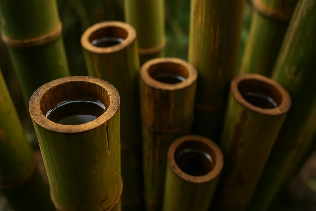Bamboo stalks collect water, attracting mosquitoes