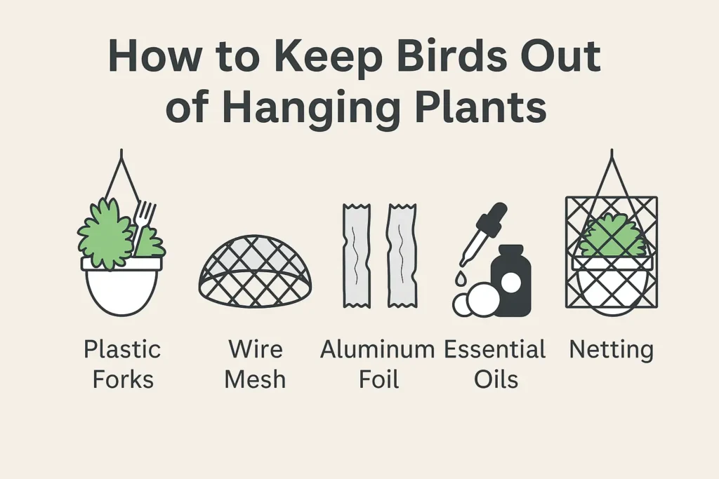 How to keep birds out of hanging plants – summary infographic