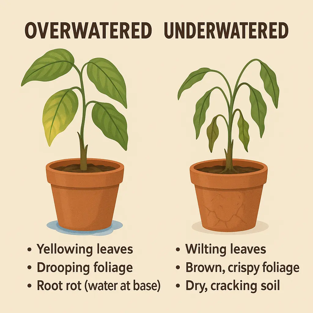 overwatered vs. underwatered symptoms