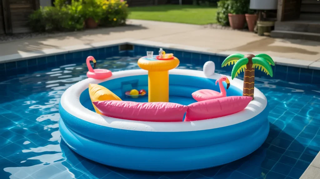 Affordable pool with floating inflatable bar