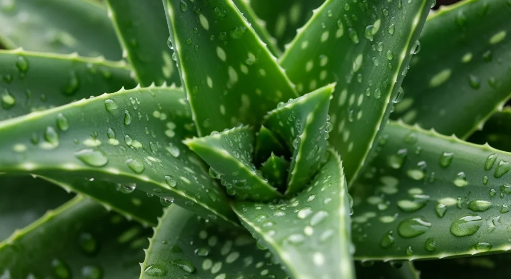 Close-up of aloe vera leaf texture and color