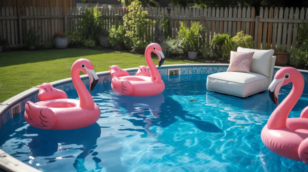 Floating pool accessories adding fun to an above ground pool