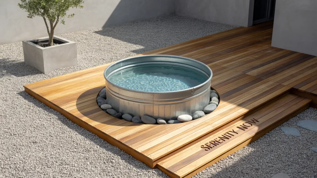 Minimalist outdoor space with modern deck and pool