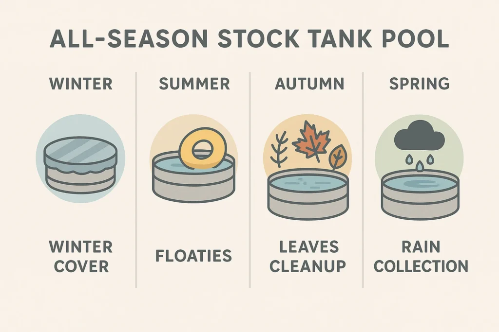 Seasonal pool use infographic with covers and features