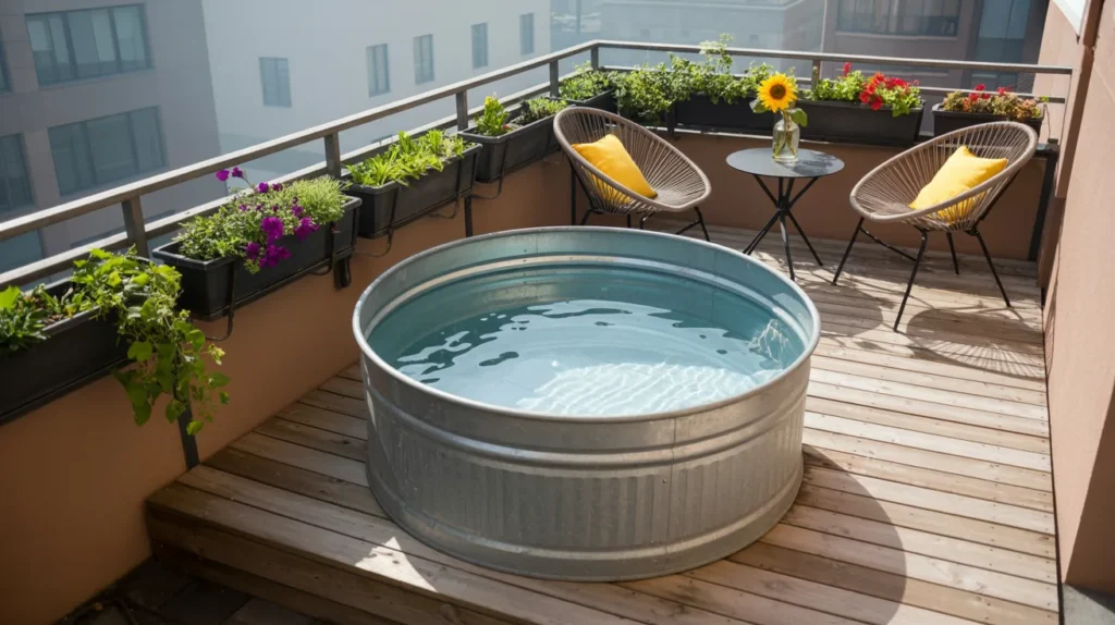 Small deck balcony with compact round pool